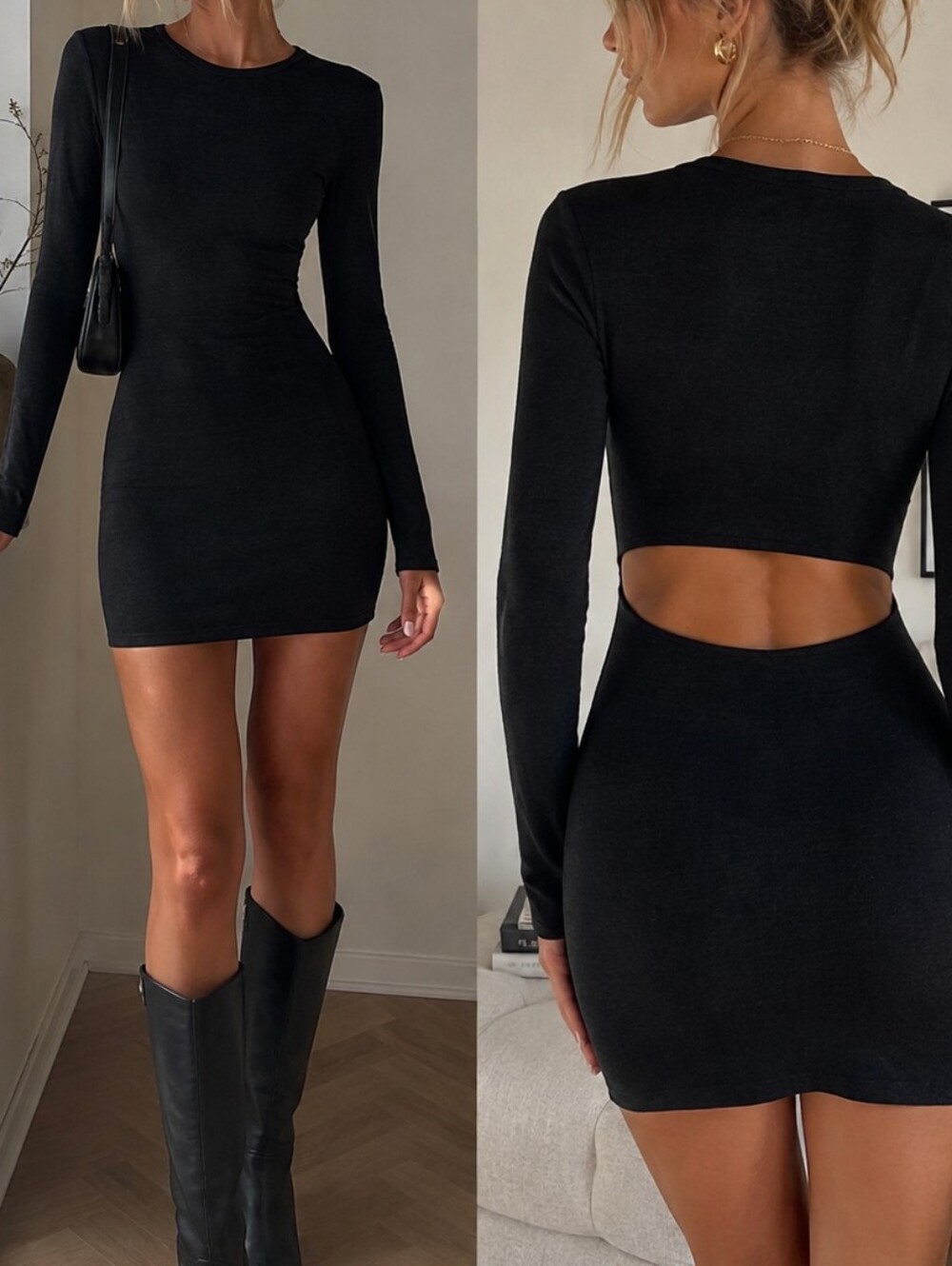 Aritzia Wilfred Long Sleeve Back Cutout Dress LBD